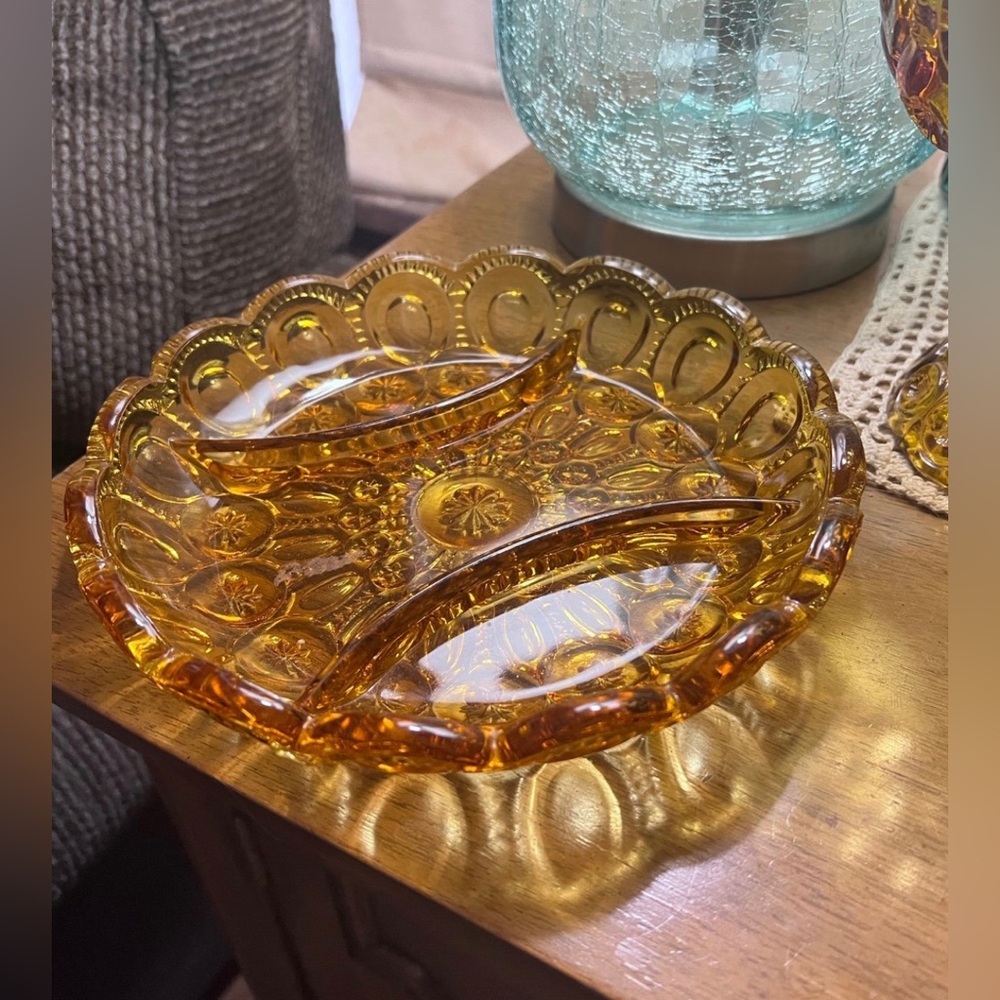 LE Smith Amber Moon and Stars Divided Dish.